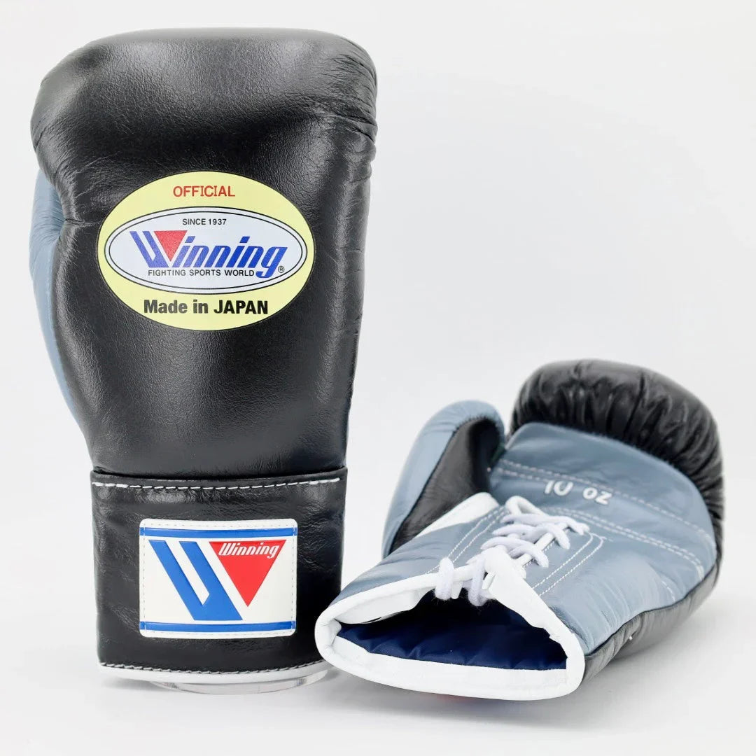Image of Winning Black/Grey Boxing Gloves - Lace-Up (Japanese Logo)